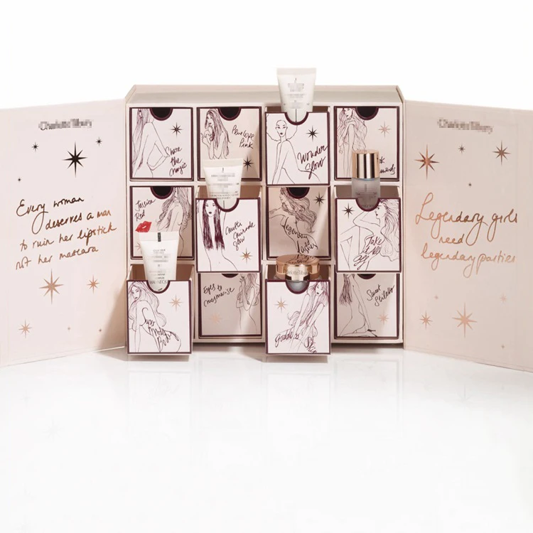 HOT! Custom Luxury Advent Calendar Empty Paper Gift Box Beauty Cosmetic Packaging Countdown Christmas Packing Box