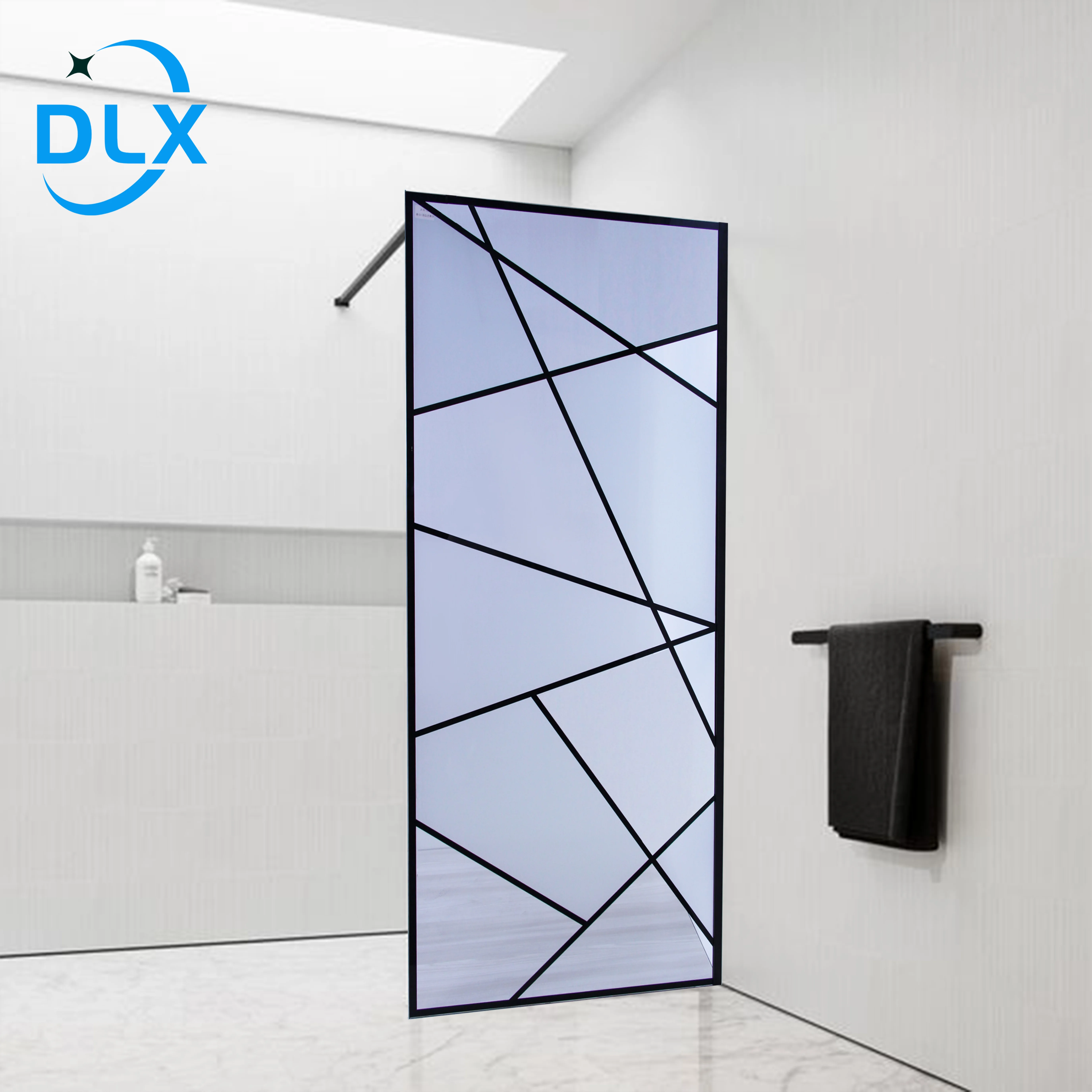 Elegant Black Lines OEM ODM Customized 8mm Clear&Frosted Tempered Glass Bathroom Shower Screen