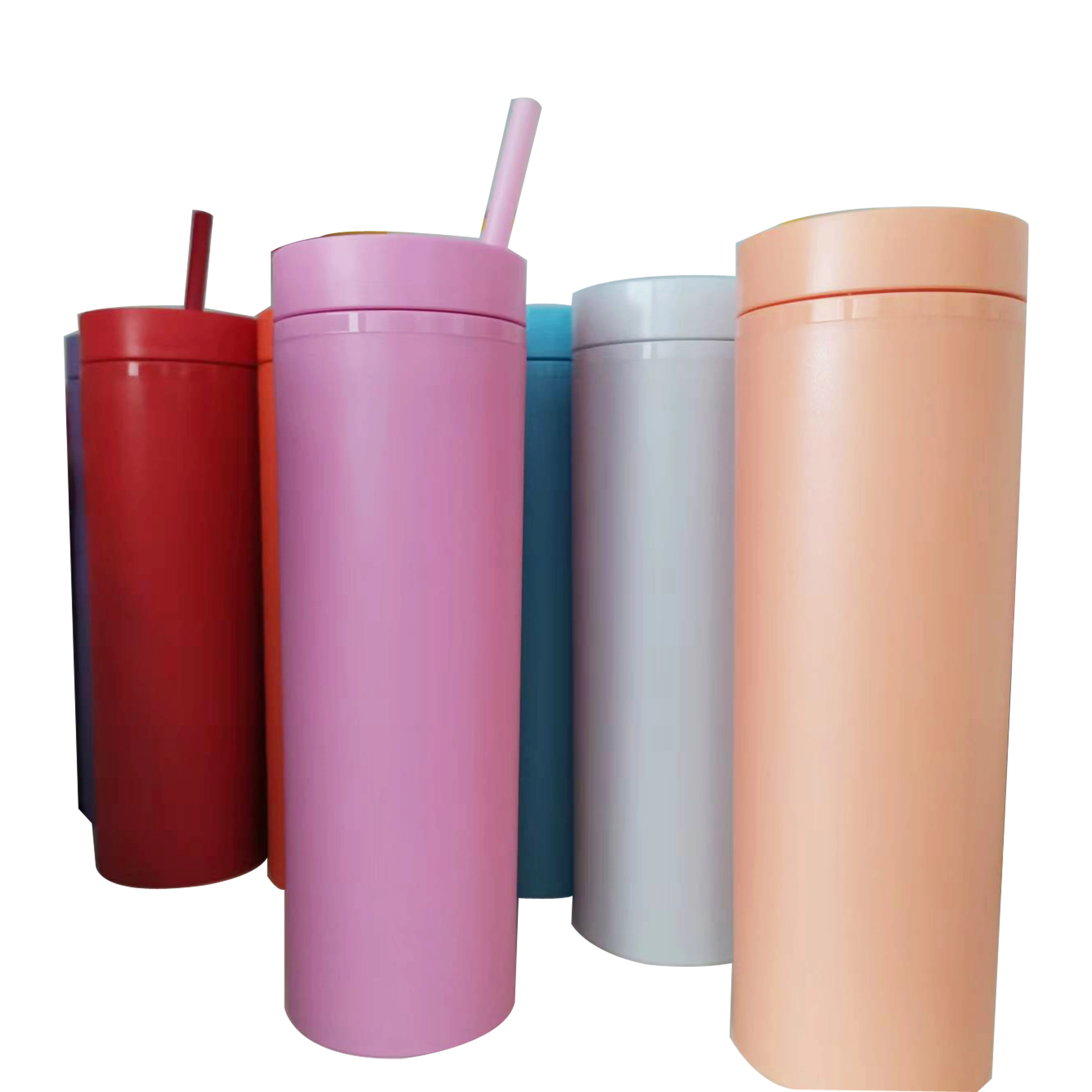 Hot Sale Cheap 16OZ Colorful Matte Double Layer AS Plastic Acrylic Tumblers with Straw