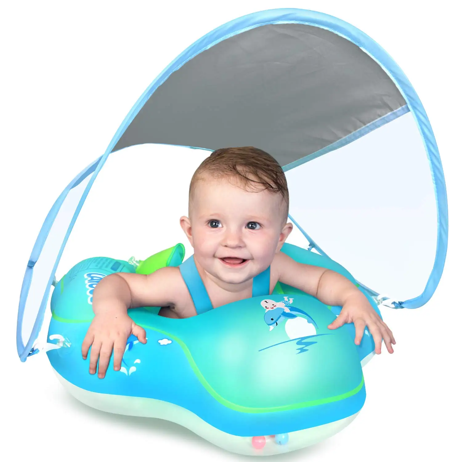 The Latest Baby Pool Floating Ring With Sunscreen Canopy Increases The Tail Will Not Turn Over Suitable For The Age 3-36 Months