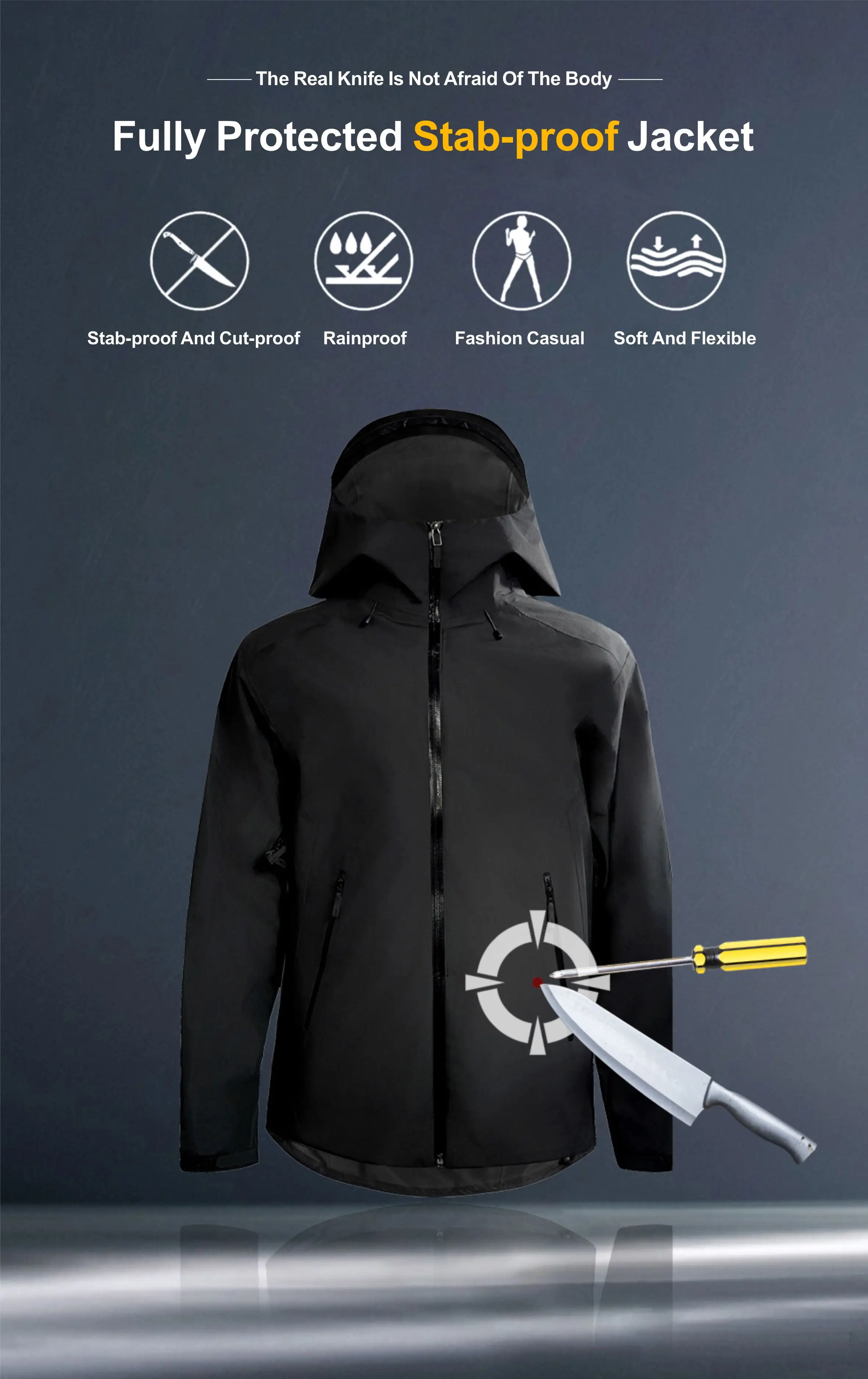 Full body protection, lightweight, Anti-allergy, soft, stab proof, windproof armor jacket, can prevent light rain