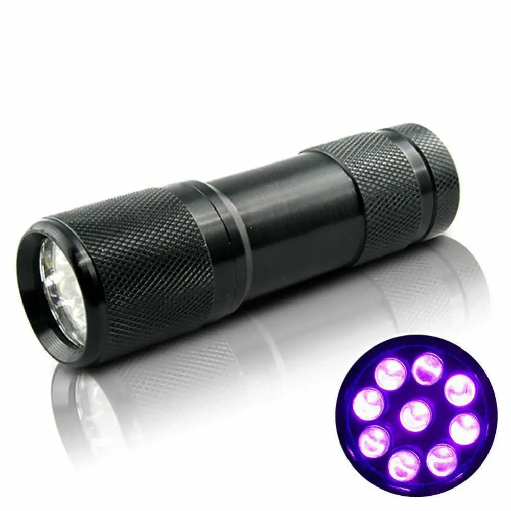 Currency Detector UV flashlight UV light 9LED Aluminum Pocke Ultraviolet Blacklight 395nm find scorpion Urine & Bodily