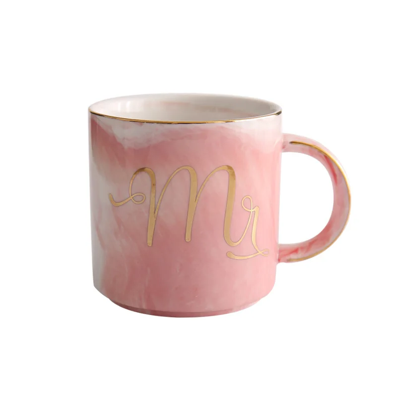Wholesale 400ML Couple Customized Logo Gold Rim Marble Ceramic Coffee Milk Tea Mug Cup