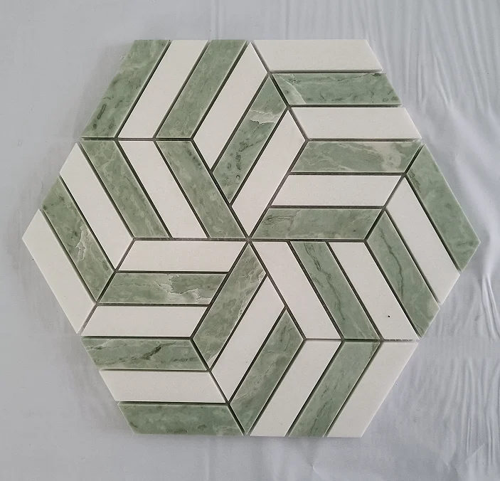 Green Thassoss White Marble Flooring Waterjet Flower Mosaic Backsplash Tile Background