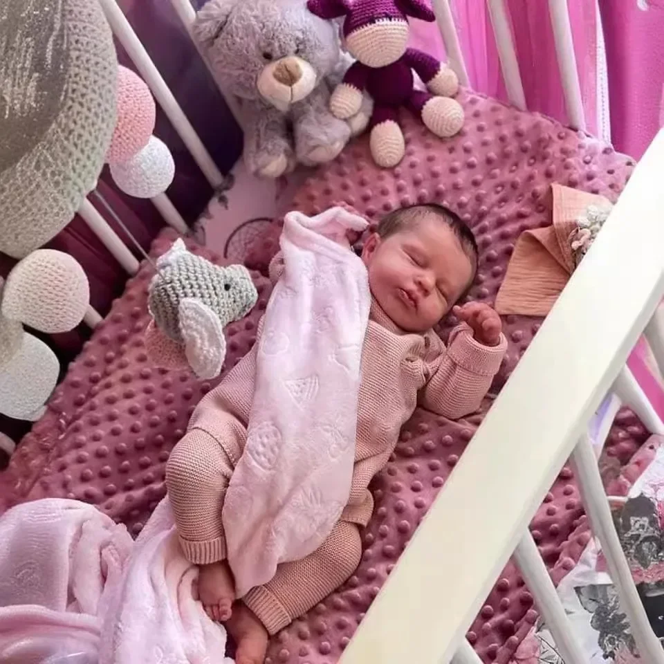 NPK 19inch Newborn Handmade Sleeping Baby Doll Lifelike Reborn Loulou Soft Touch Cuddly Doll with 3D Painted Skin Visible Veins