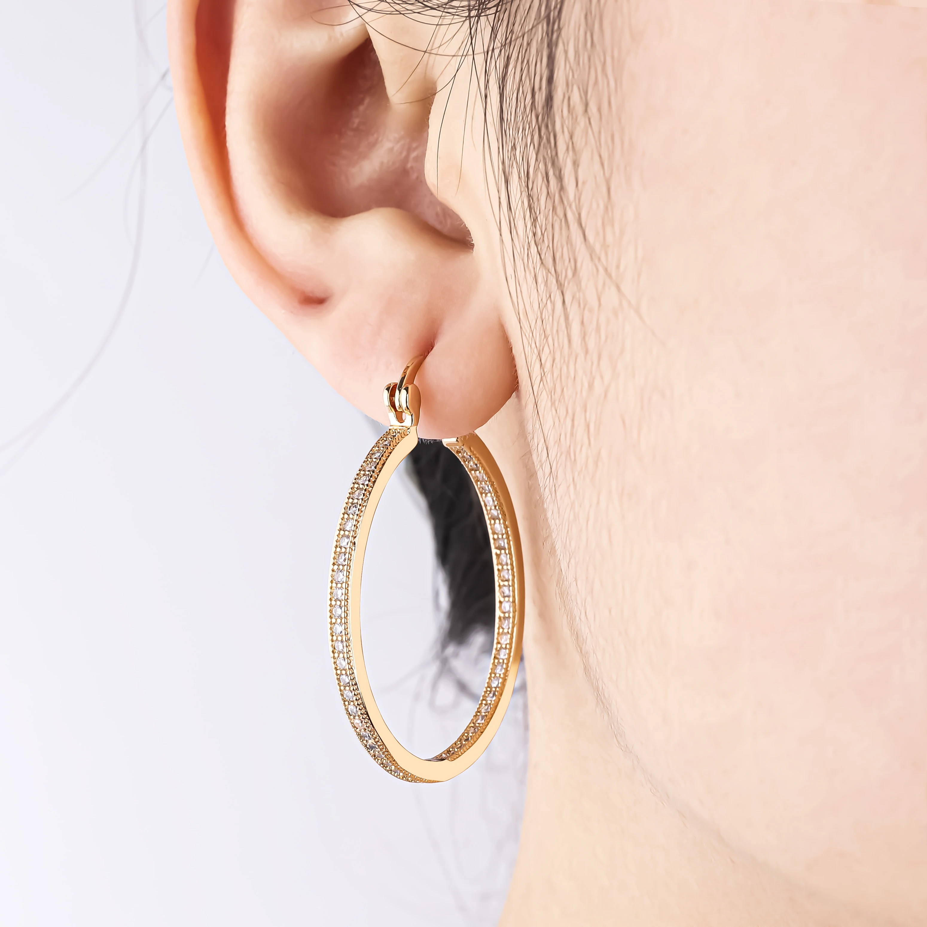 Design hip hop round hypoallergenic large rhinestone 18k gold silver plated earring big size zircon women huggie hoop earrings