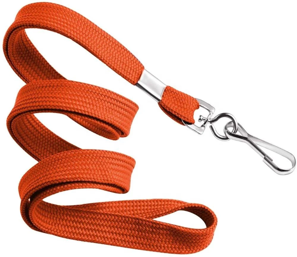 Orange Non-breakaway durable woven Tubular braided Flat Lanyards for ID Badges Comfortable Neck Straps