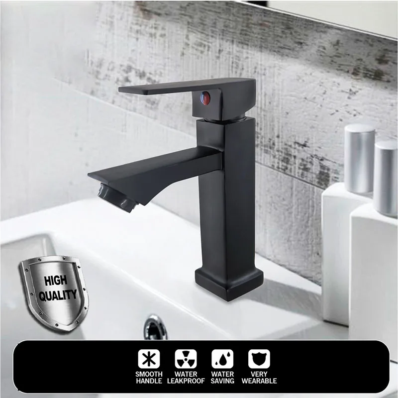 Bathroom Square Matte Black Tap Faucet Matte Black PILLAR SINK BASIN WATER TAP Zinc Alloy Faucet
