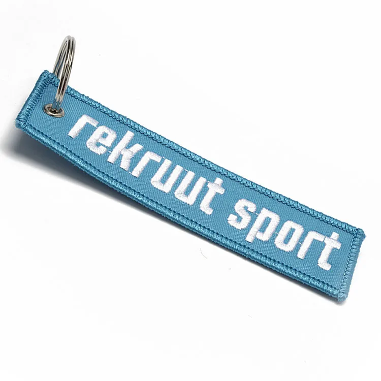 Wholesale Custom Fabric Embroidery Key Ring Tag Embroidered Key Chain Jet Tag Keychain