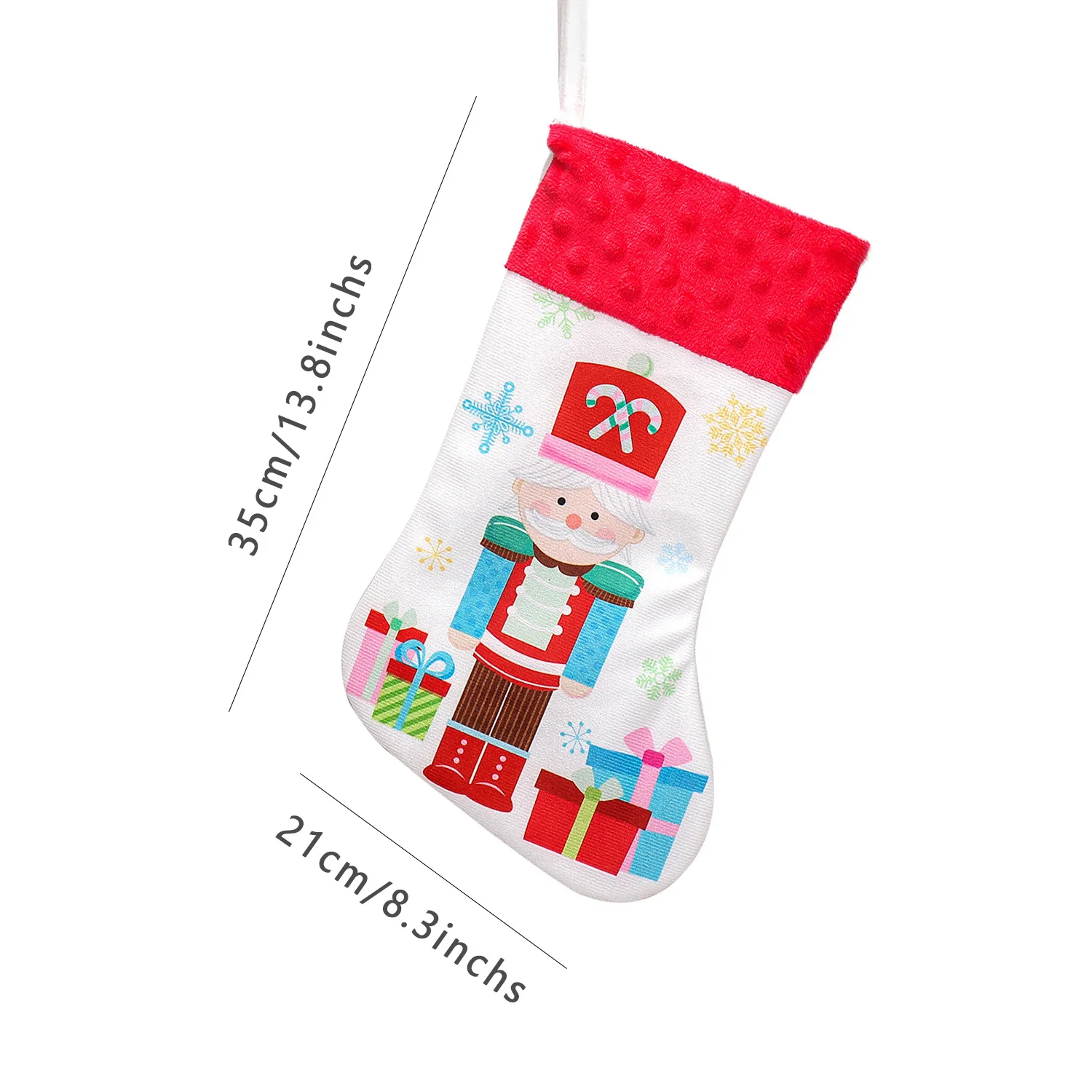 TW-583 White Velvet Christmas stocking with printed Nutcracker Soldier
