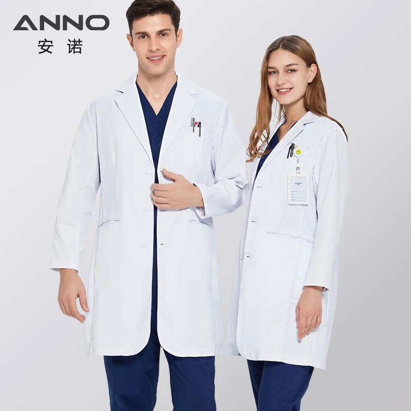 New Style Slim Long White Coat Support Custom Logo Female Women Doctor Nurse Laboratory Coat