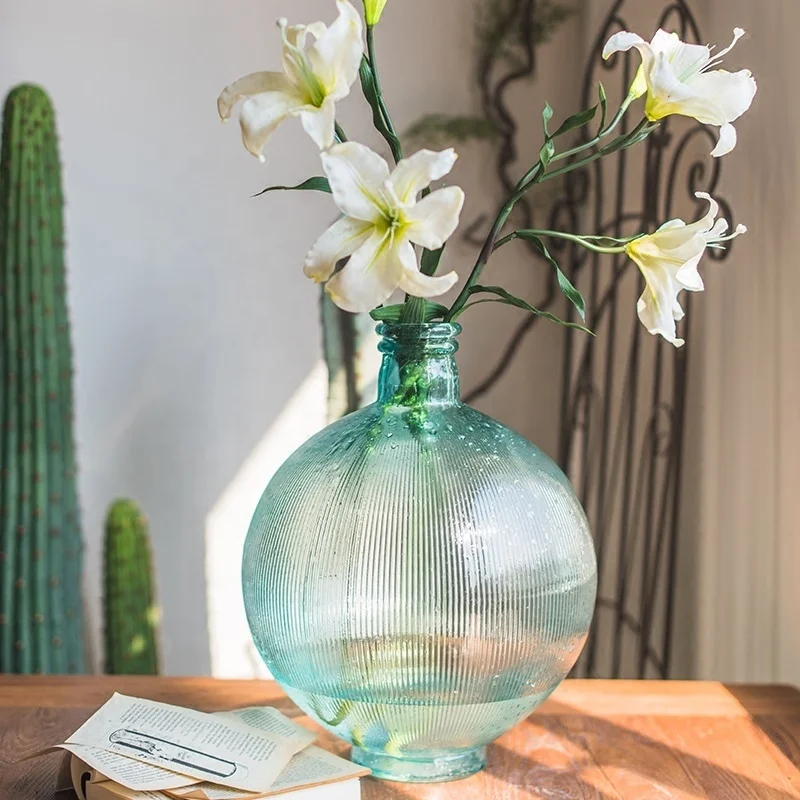 Dome blue large glassware vase vase decoration living room flower arrangement handmade Nordic space decoration