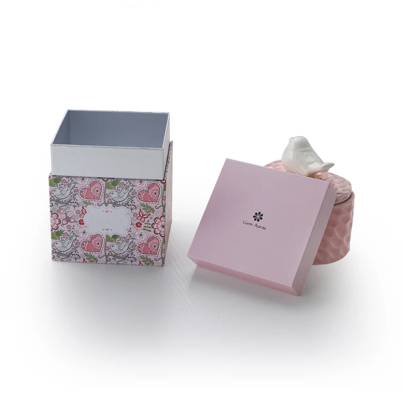 High Quantity  Recycle Paper Gift Box For Candle Jar With Logo Green Flower End Black Decorated Blue Boxes And Wax Containers
