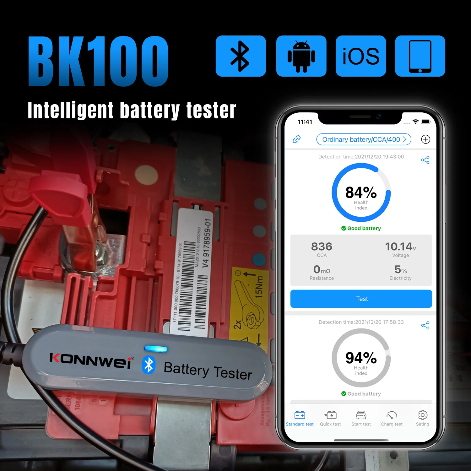 Bluetooth-тестер KONNWEI BM2 BK100 для автомобильных аккумуляторов устройство проверки свинцово-кислотных и литиевых батарей с бесплатным
