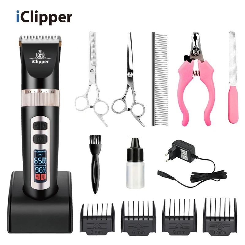 Iclipper-P9 СИД перезаряжаемые с керамической режущой пластиной низкий уровень шума собака клипер USB зарядки машинка для стрижки домашних животных