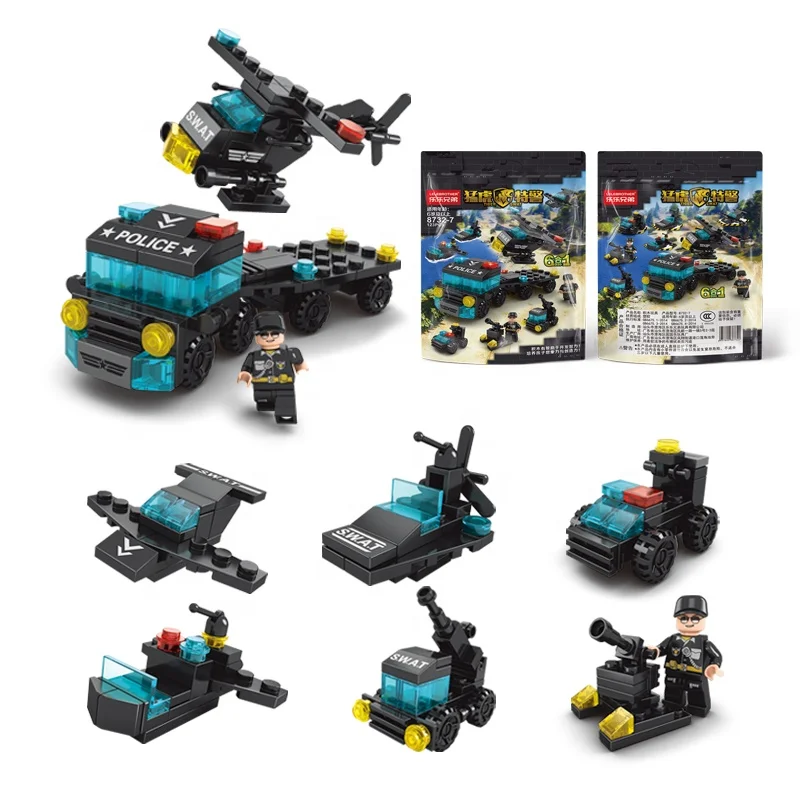 Kids Bagged 6-in-1 City Swat Police Mini Trailer Car Bricks Toy Promotion Block