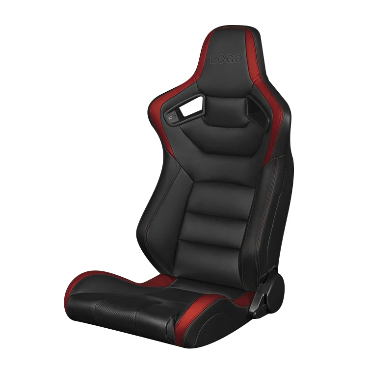 Foshan Factory New Style Black PVC Leather Red Stitch Racing Boat Seats Bracket With Double Rails Race Car Seats