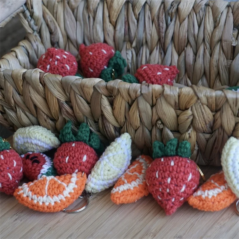 Mini Crocheted Accessory Handmade Amigurumi Fruits Keychain Strawberry Watermelon Lemon Orange Keychain
