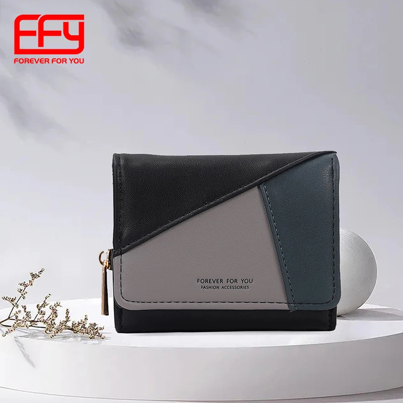 2021 New Design Young Girl Wallet   Pu Leather Women Wallet With Coin Bag  Three Folder Wallet