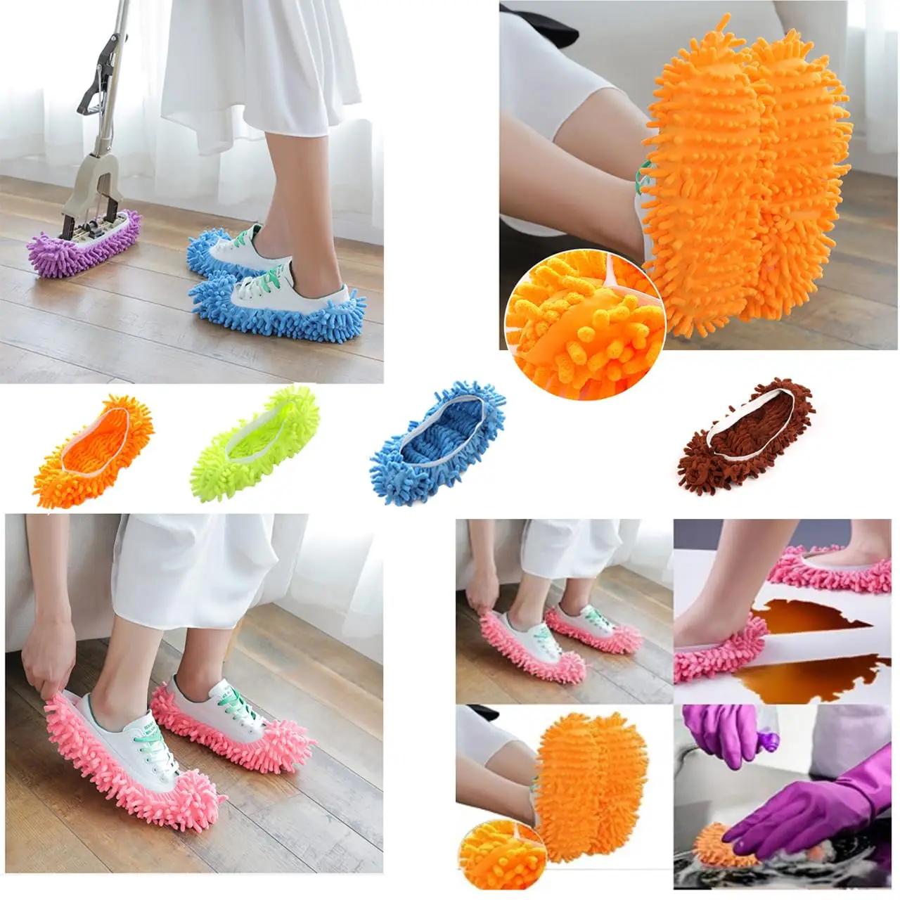 Washable Reusable Dust Duster Mop Slippers Shoes Cover Cleaning Floor House Office chenille mop pad