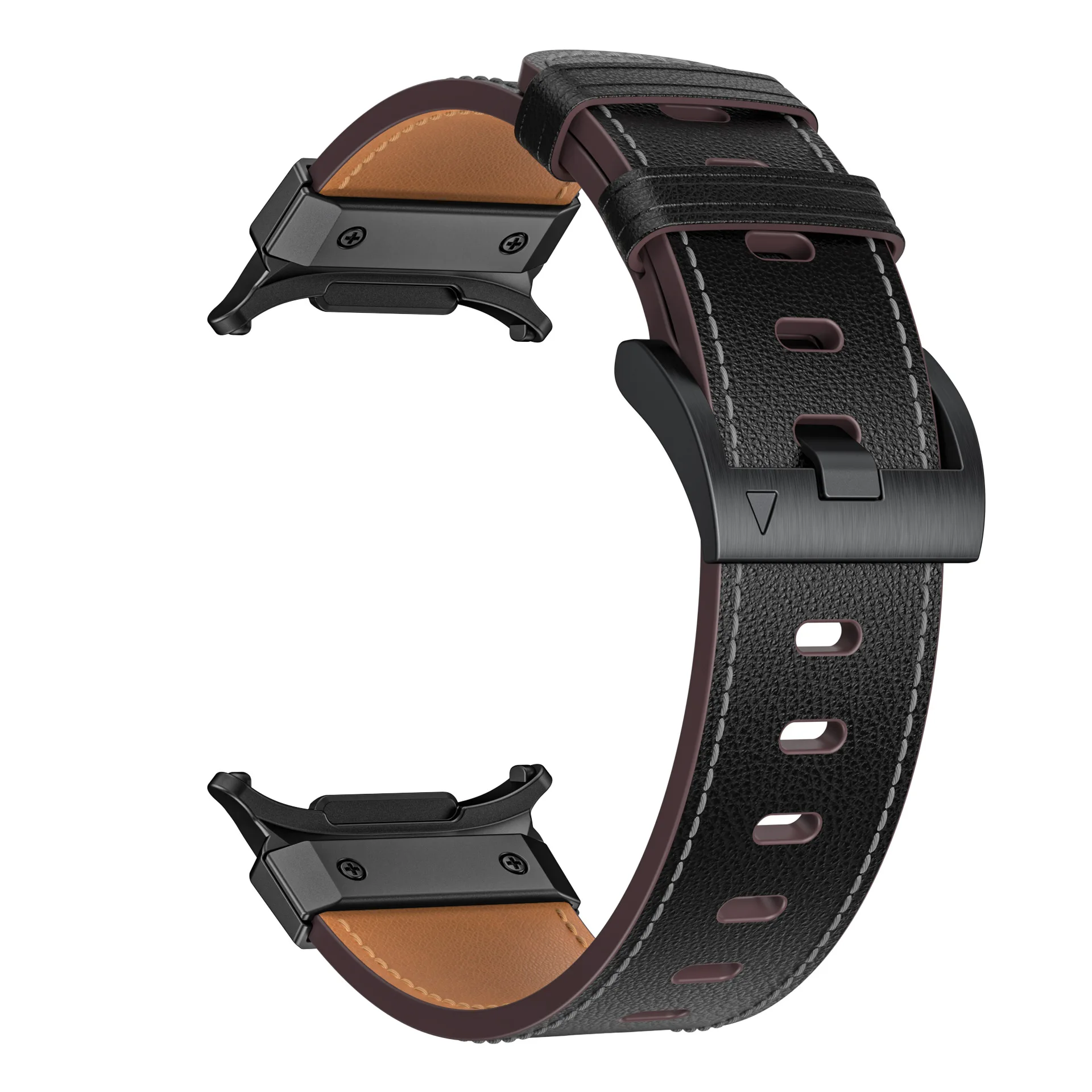 Rugged Fashion Genuine Leather Watch Band For Samsung Galaxy Watch Ultra Stainless Steel Buckle Smart Luxury Silicone Straps