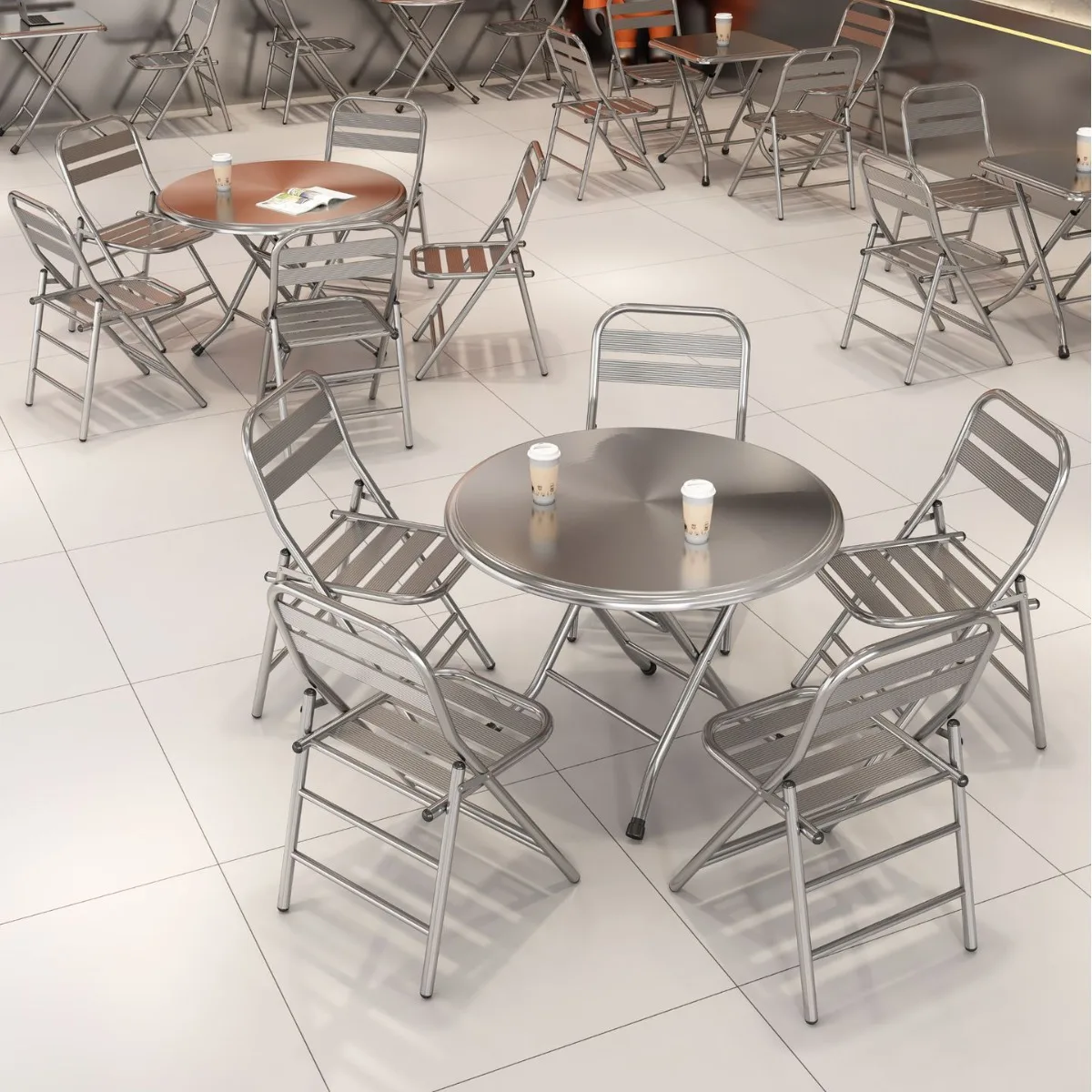 Industrial Style round Stainless Steel Table Chair Set for Light Food Tea & Coffee Shops Hot Pot & Barbecue for Restaurants Bars