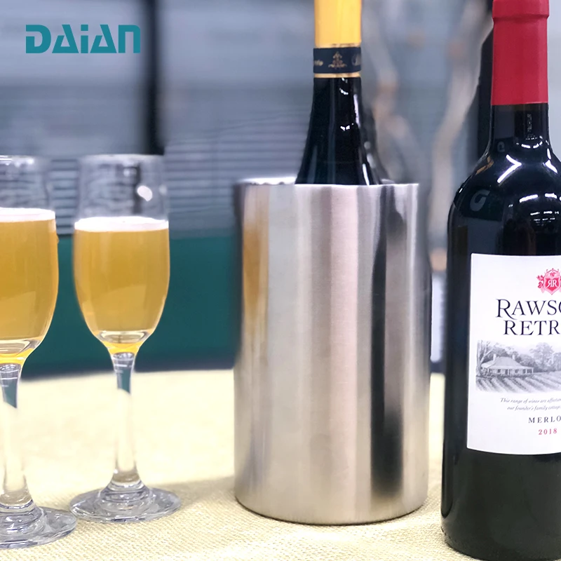Изготовленное на заказ портативное металлическое ведро для вина цвета шампанского изолированное двухстенное охладитель из нержавеющей стали