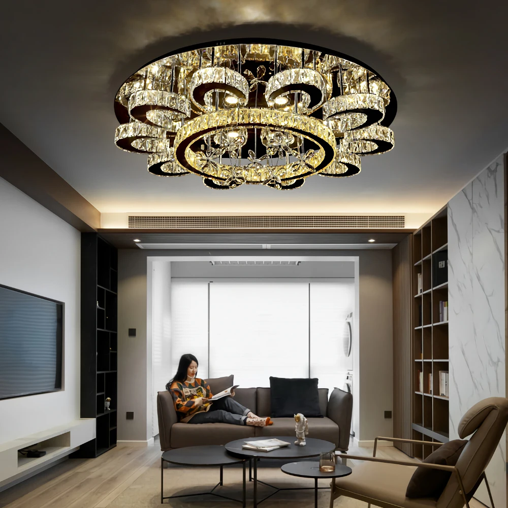 Luxury Design home living room Custom Fancy Gold LED K9 Crystal Lamp Round House Lighting Ceiling Modern Lights