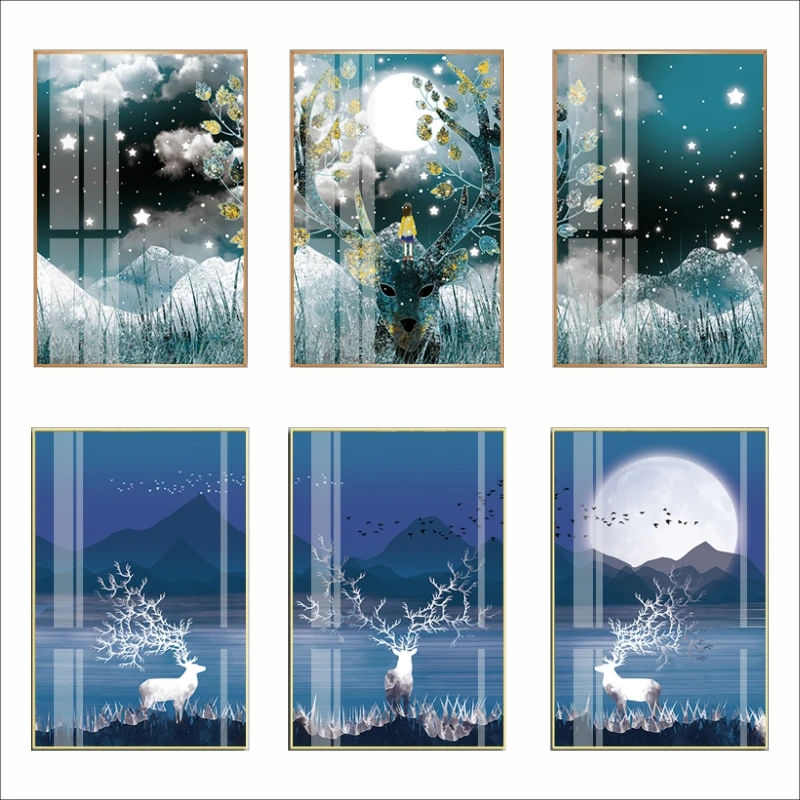 Wholesale Decor for hotel oil Painting art Three-Panel Painting elk Wall Art Canvas Other wall Paintings