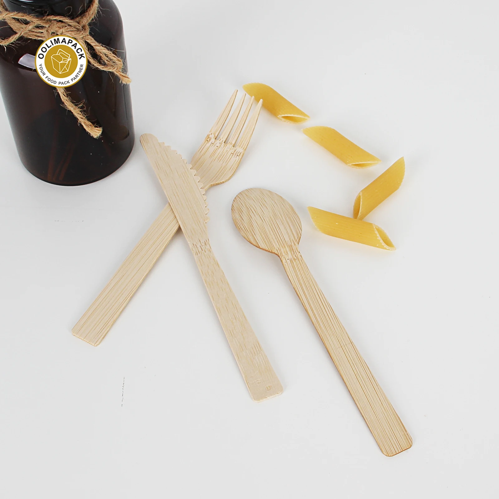 OOLIMA Food Good Material Bamboo Spoon Knife Fork For Lunch Dinner