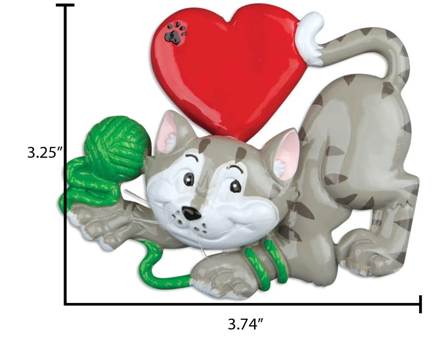 Personalized resin playful grey cat Christmas ornaments. Christmas Kitten decorations Grey cat lover decorations