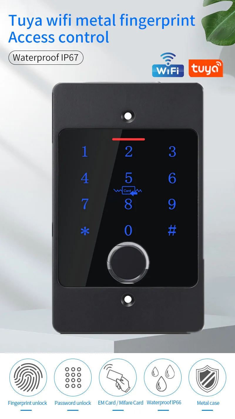 Wifi Tuya  13.56mhz Waterproof Standalone Touch Keypad Rfid Card Biometric Fingerprint Door Access Controller