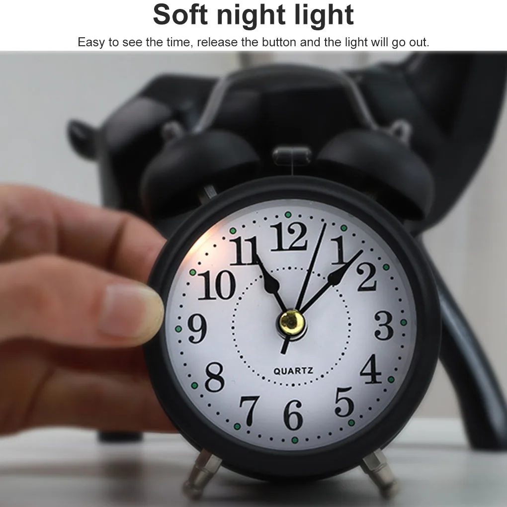 Alarm Clock Retro Twin Bell Metal Desk Table Analog Clock Silent with Night Light for Home Office Mini Travel Alarm Clock