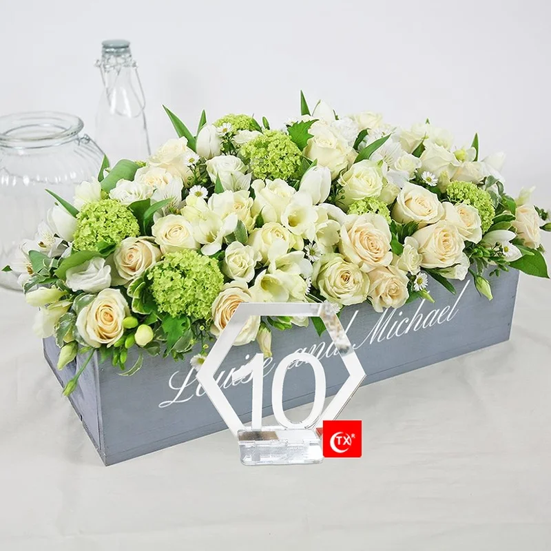 TX Silver Mirror Table Numbers Hexagon Shape  with Holder Base for Wedding, Party, Events Or Catering Reception and Decoration