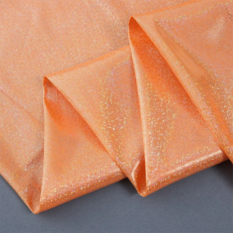 Polyester Golden Shiny Silver Glitter Holographic Hologram Metallic Lurex Print Foil Stretch Fabric For Dresses