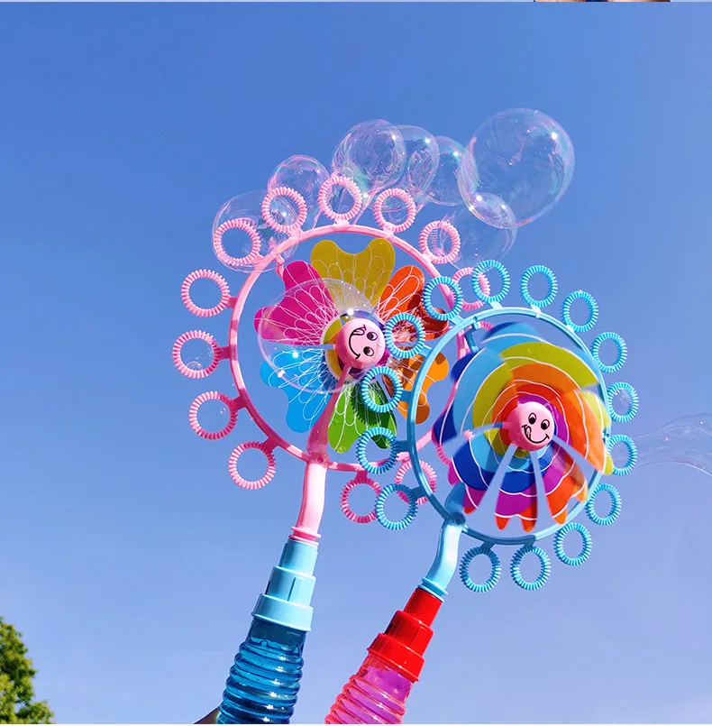 New Arrival 2 in 1 ABS Plastic Windmill Model Colorful Blowing Bubbles Kids Funny Bubble Toy