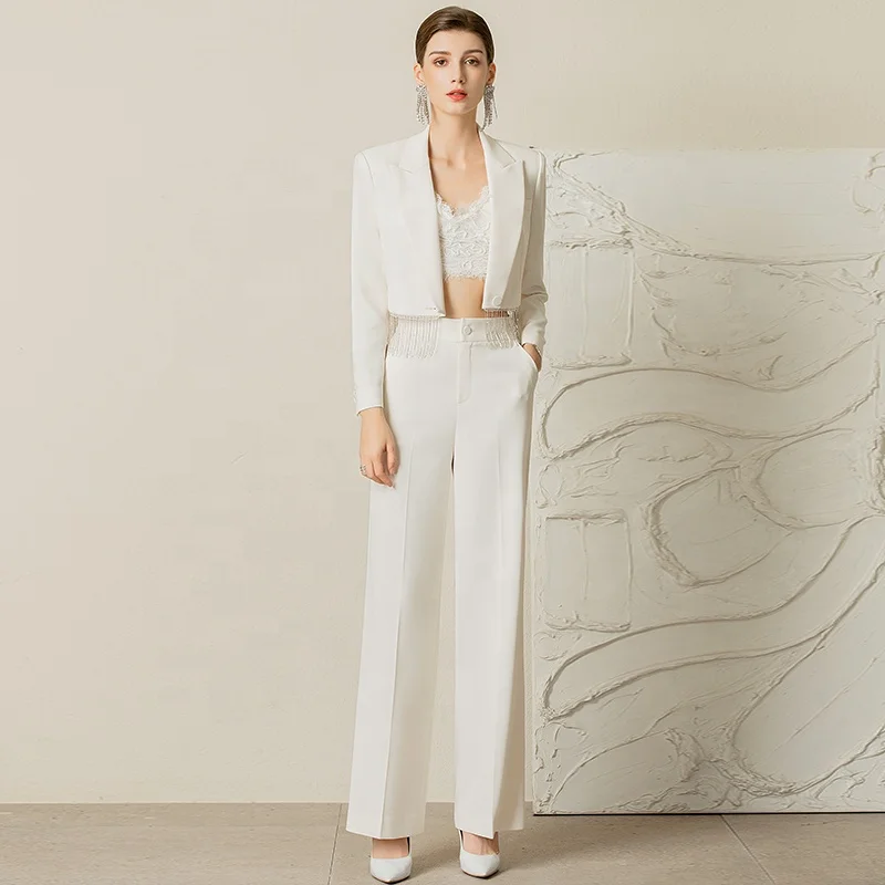 AISION women club clothes 2023 2024 latest blazer designs ladies white crop top sexy for wedding