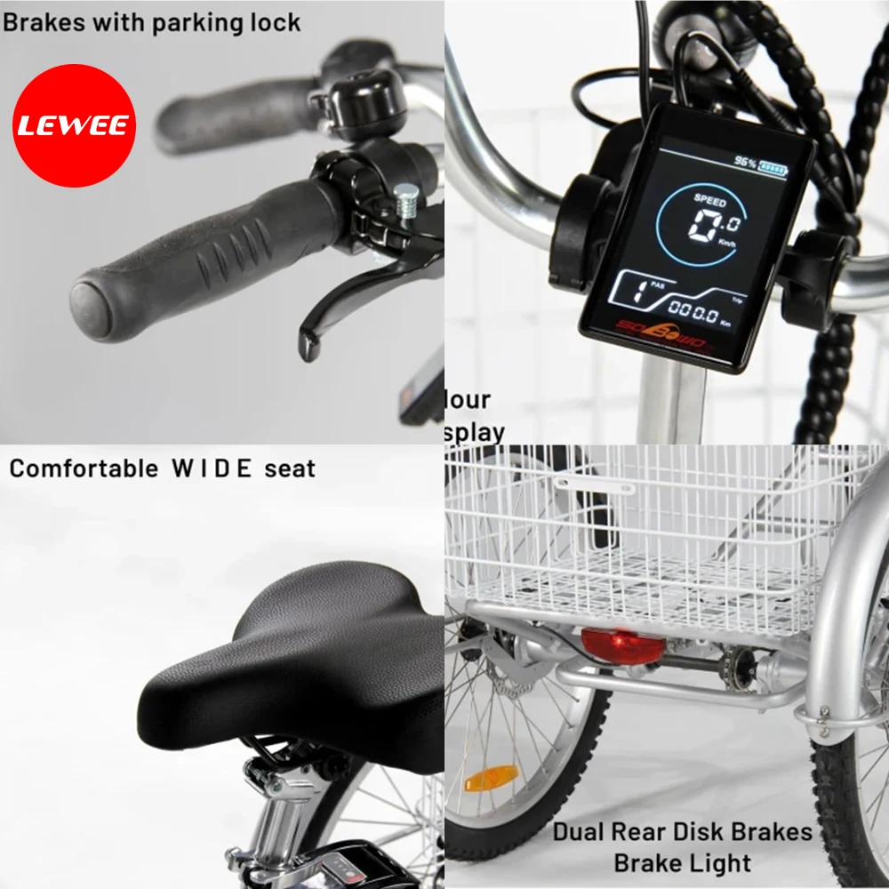 lewee 3 rodas triciclo 350w folding 3 rodas triciclo  com turn signals excelentes