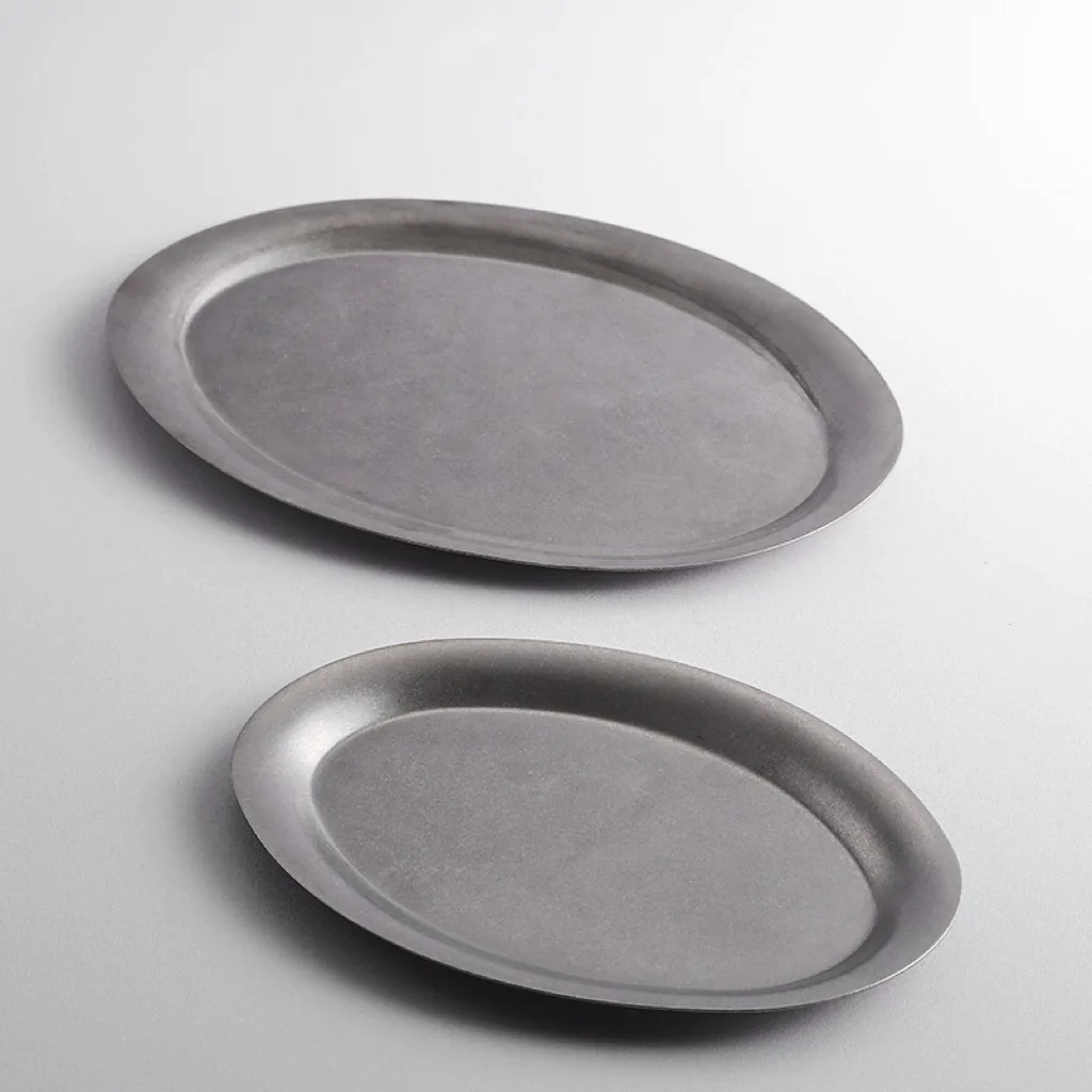 304 stainless steel retro grilled fish plate, antique oval plate, do old pan barbecue hot pot platter, snack dishes