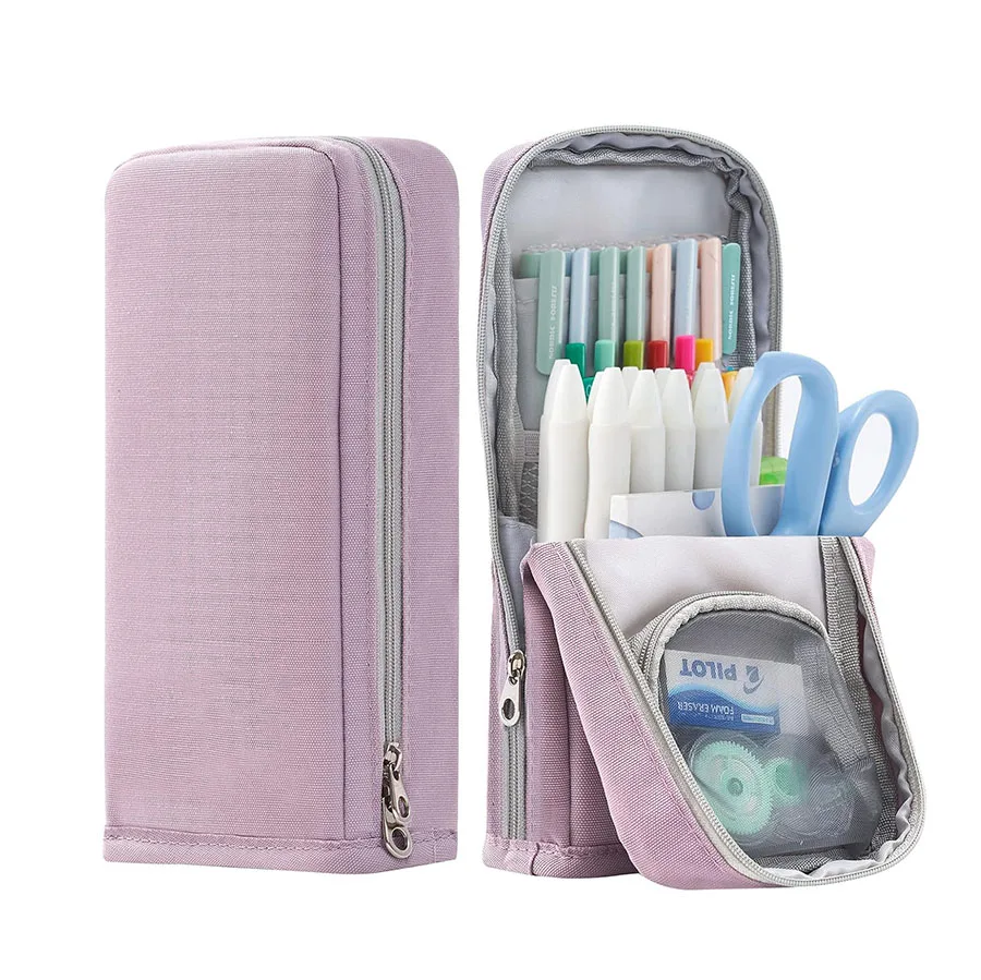 Office College School Girl Boy High-standard Canvas Pen Holder Supplies Big Capacity Pencil Case Standing Pencil Pen Case
