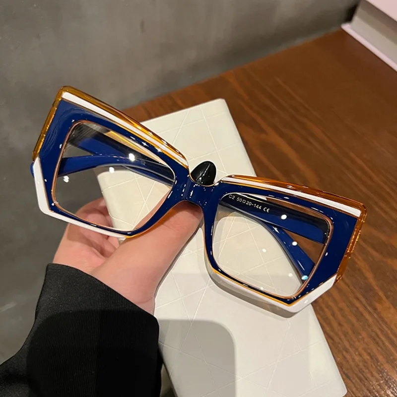 Patchwork Colorful Square Blue Light Blocking Eyewear Spectacle Frame Cat Eye Lens Match Color Unisex Computer Eyeglasses