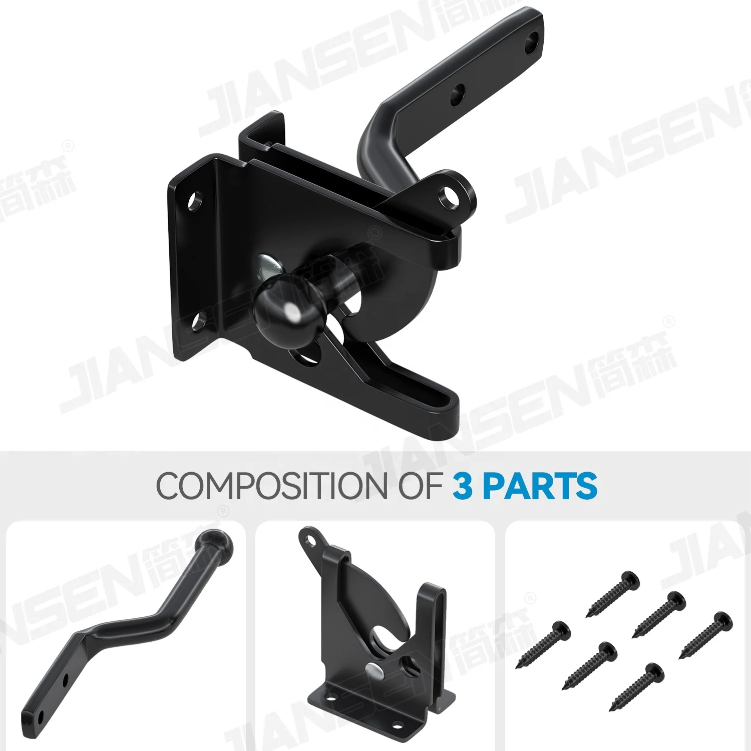 Customized Heavy Duty Black Powder Coated Self-locking Gate Latch Automatic Gravity Lever Latch For Wooden Fence Post