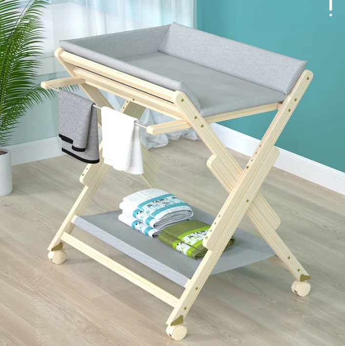 Montessori Wooden Children Infant Foldable Baby Changing Table Diaper Changing Organization Newborn Nursery Station with Pad