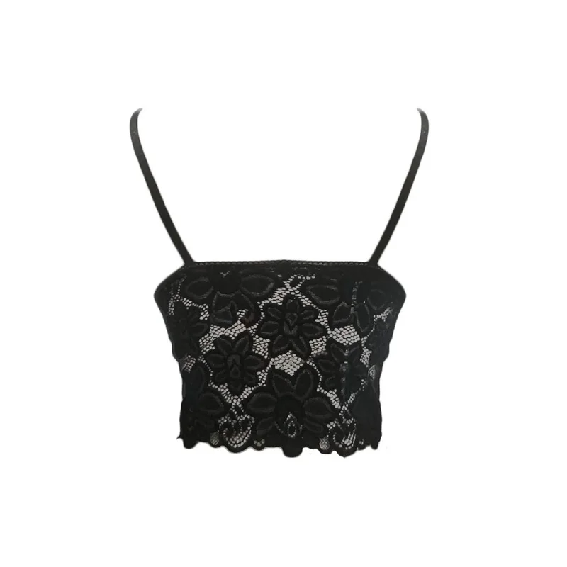 
Women Fashionable Wholesale Wave Edge Decoration Deep V Neck Lace Bralette Crop Top 
