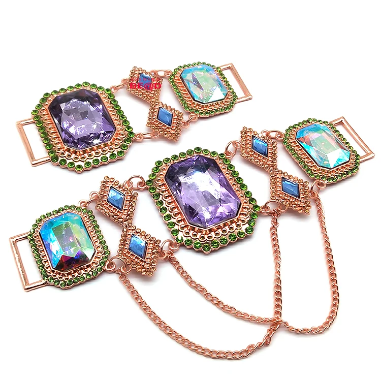 Wholesale Charm Purple Large Glass Bikini Hardware Alloy Crystal Rhinestone Connector Buckle For Women Sexy Swimsuit Accessories