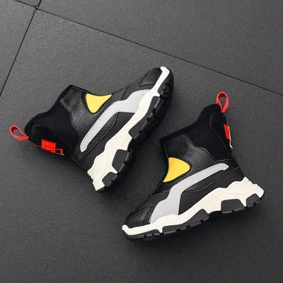 Зимняя новая спортивная обувь для мальчиков кожаная поверхность теплая водонепроницаемая утолщенная обувь для девочек с высоким берцем для снега детские короткие ботинки