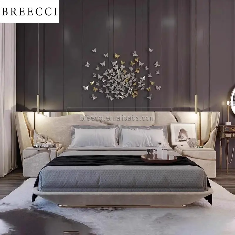 Modern Luxury High-End Villa Bedroom Set High Quality King Size Royal Furniture Wood Frame Leather Queen Double Available