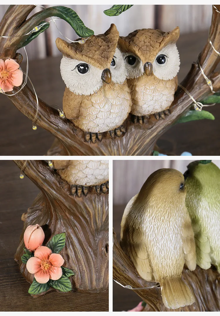 Creative garden solar night light heart-shaped simulation couple bird resin statue balcony yard layout outdoor decor ornaments