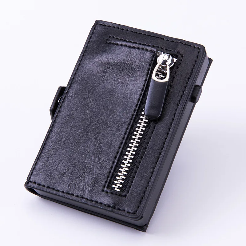 Popular direct selling pu leather automatic snap card aluminum card bag reid anti-theft men wallet business simplicity
