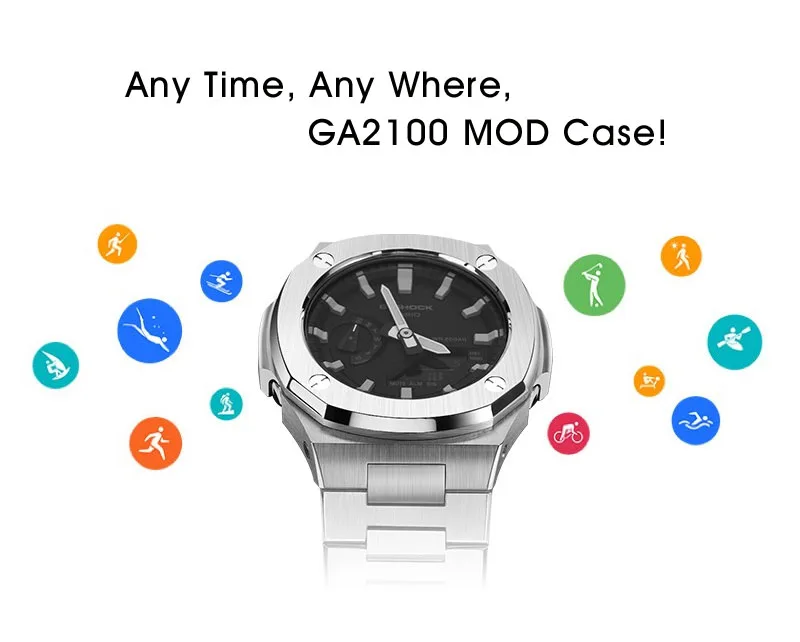 New Design 4th GA-2100/2110 All Metal Bezel Strap Watch Case with Screws DIY Stainless Steel Watch Strap for GSHOCK Mod Kit